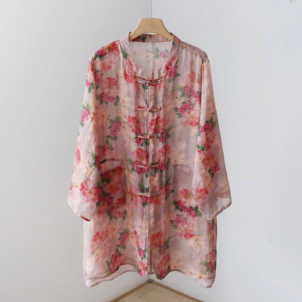 常熟新中式印花立领苎麻开衫 薄款防晒禅意外披外套上衣 3SP119A