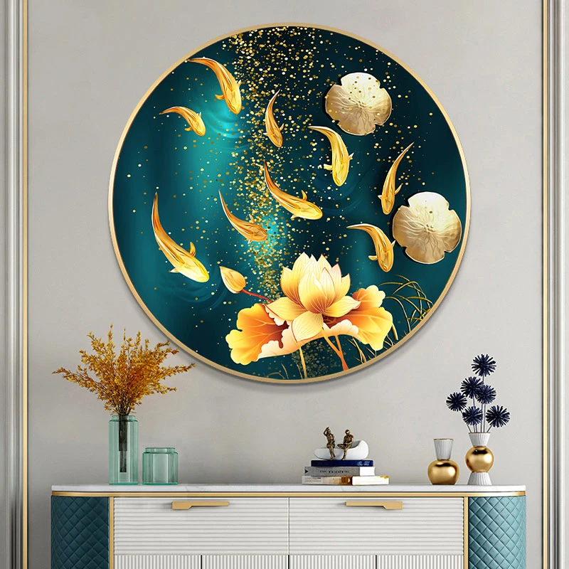 荷花九鱼钻石画满钻高级感十字绣客厅风景画手工点粘贴砖石贴画X