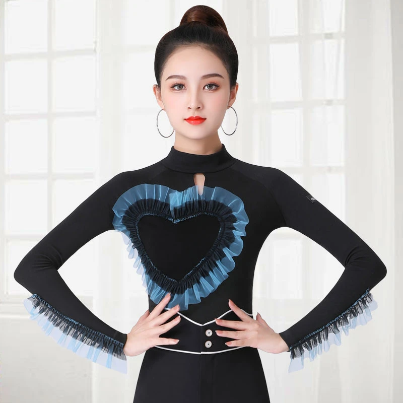 丹宝罗拉丁舞服2021新款秋冬季长袖国标舞服上衣女士广场舞练功服