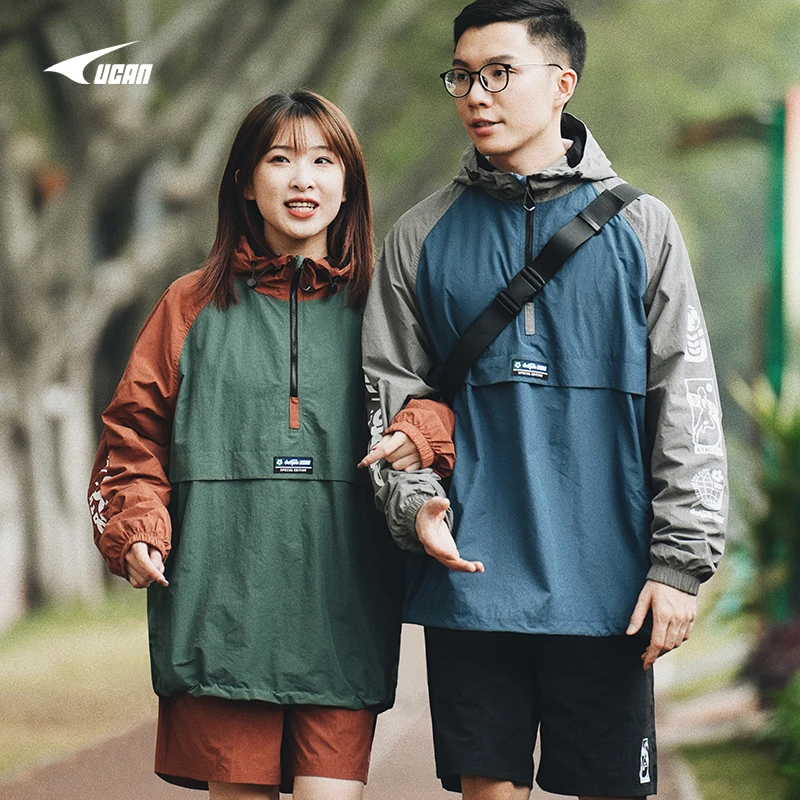 UCAN锐克梭织卫衣 户外运动休闲男女春秋时尚潮流连帽半开胸风衣