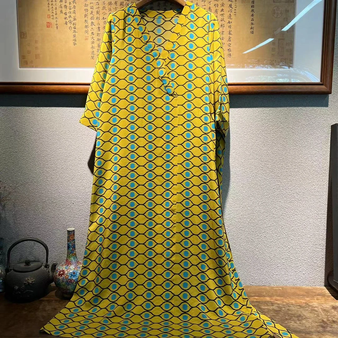 【墨枝】中袖重磅姜黄色18姆米桑蚕丝连衣裙D9008502