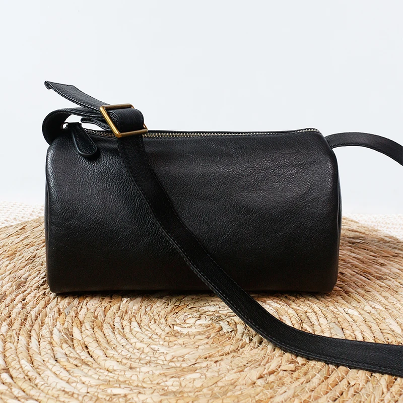 头层植鞣牛皮新款枕头包包女斜挎大容量复古通勤女包单肩包斜挎