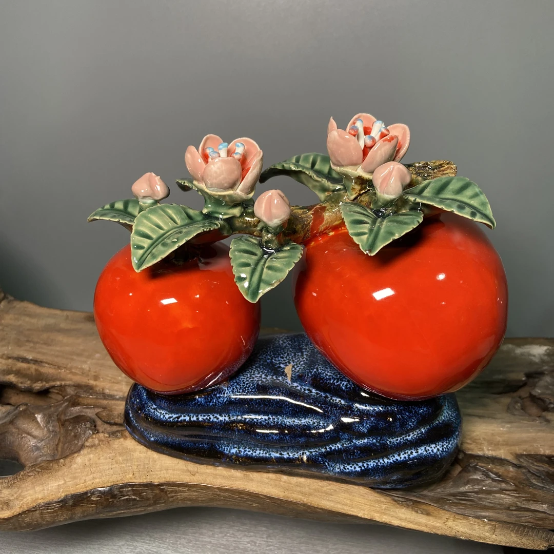 【平平安安-苹果长18高18】两个精品石湾公仔手工新中式家居摆件