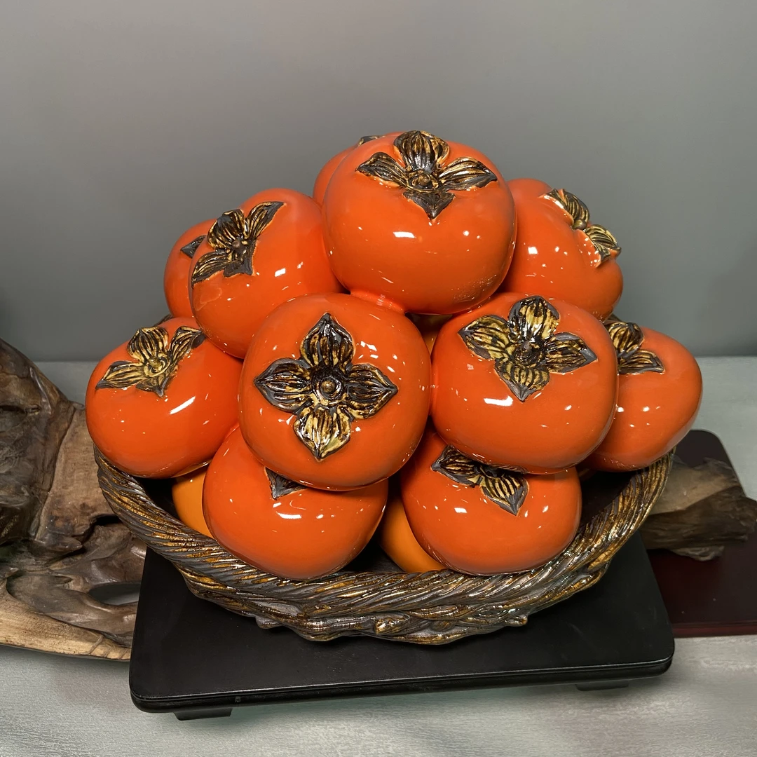 【事事如意-柿子篮】长27宽25高20精品石湾公仔、陶瓷家居摆件