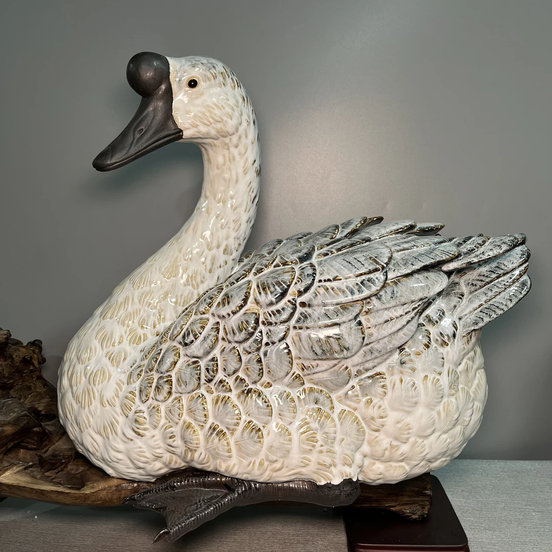 【家肥屋润-大白鹅】精品石湾公仔全手工收藏陶瓷家居摆件