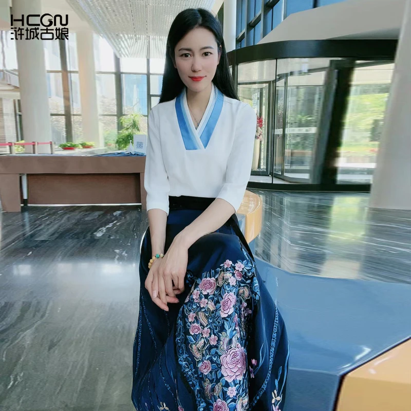 浒城古娘中式国风气质优雅百搭时尚休闲女婉君撞色上衣-22B18272