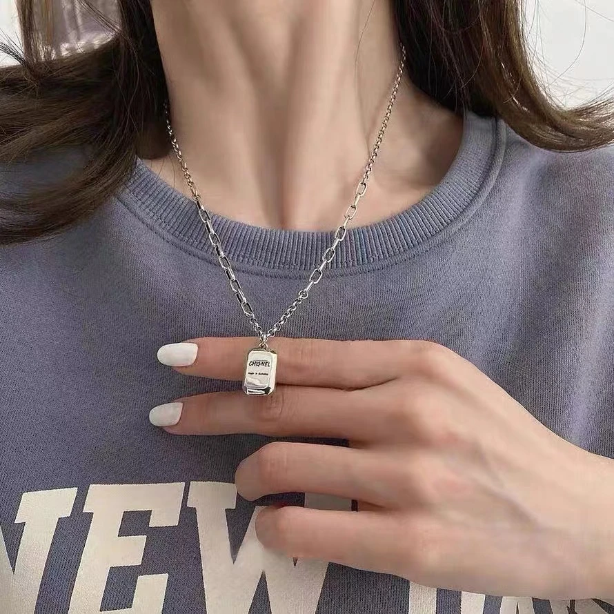 链子925银 【春晓老银匠】时尚韩版小方块锁骨链