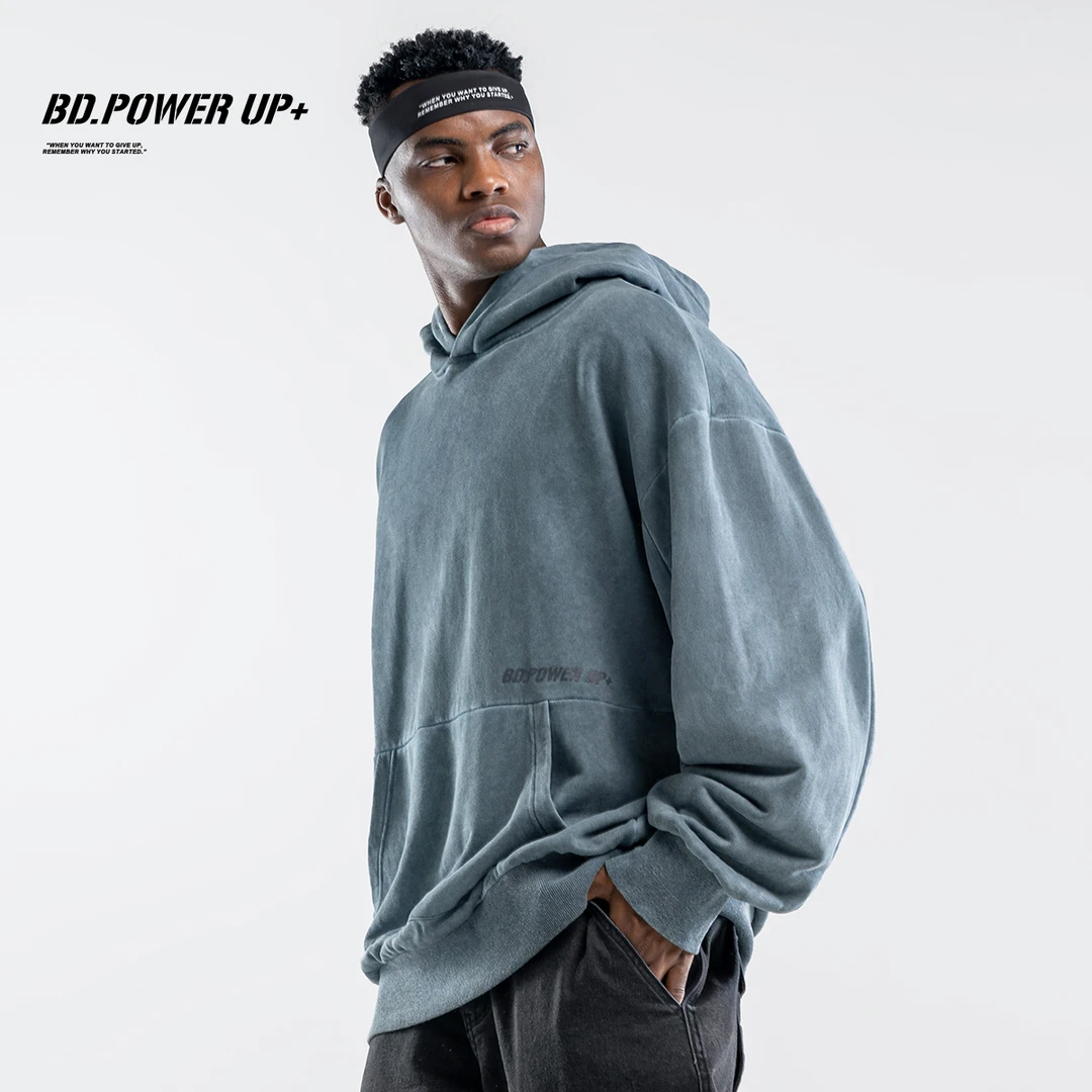 BD.POWER UP+新款套头卫衣男百搭复古炒色针织卫衣男春季连帽