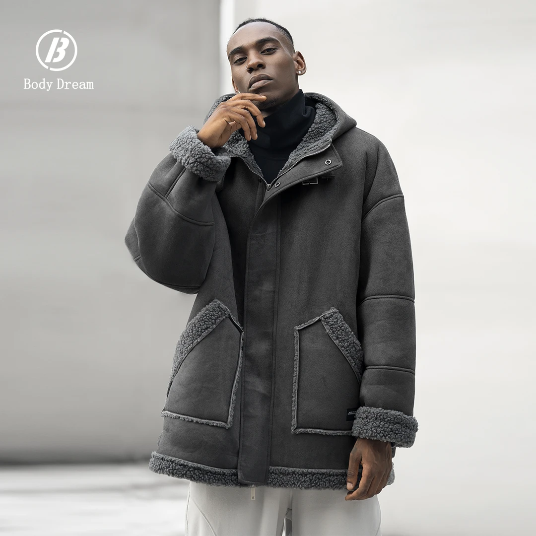 BD健美站新款羊羔绒外套男加厚加绒保暖宽松皮毛一体麂皮绒外套男
