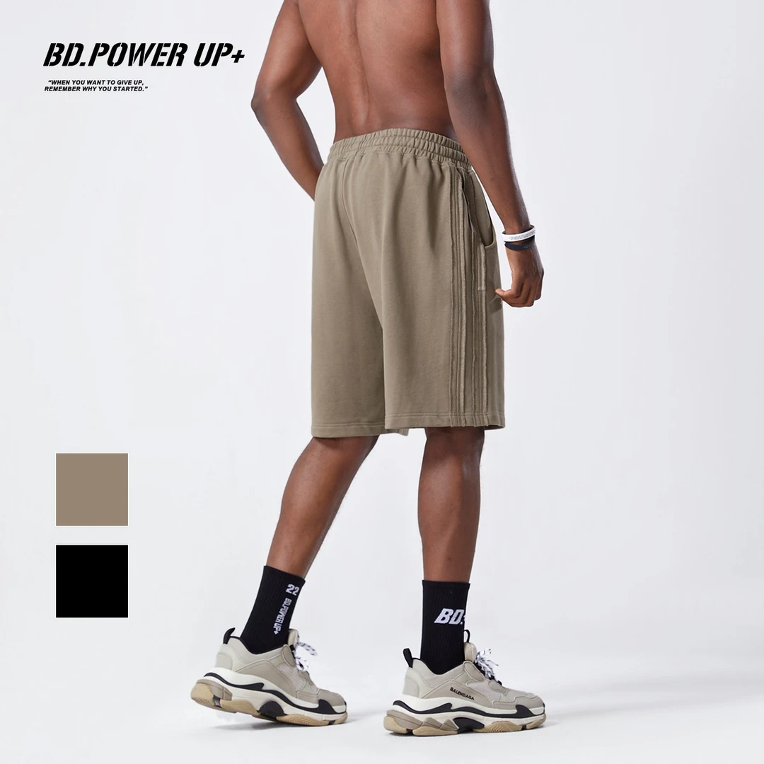 BD.POWER UP+夏季短裤男宽松时尚拼接印花休闲短裤男百搭潮流