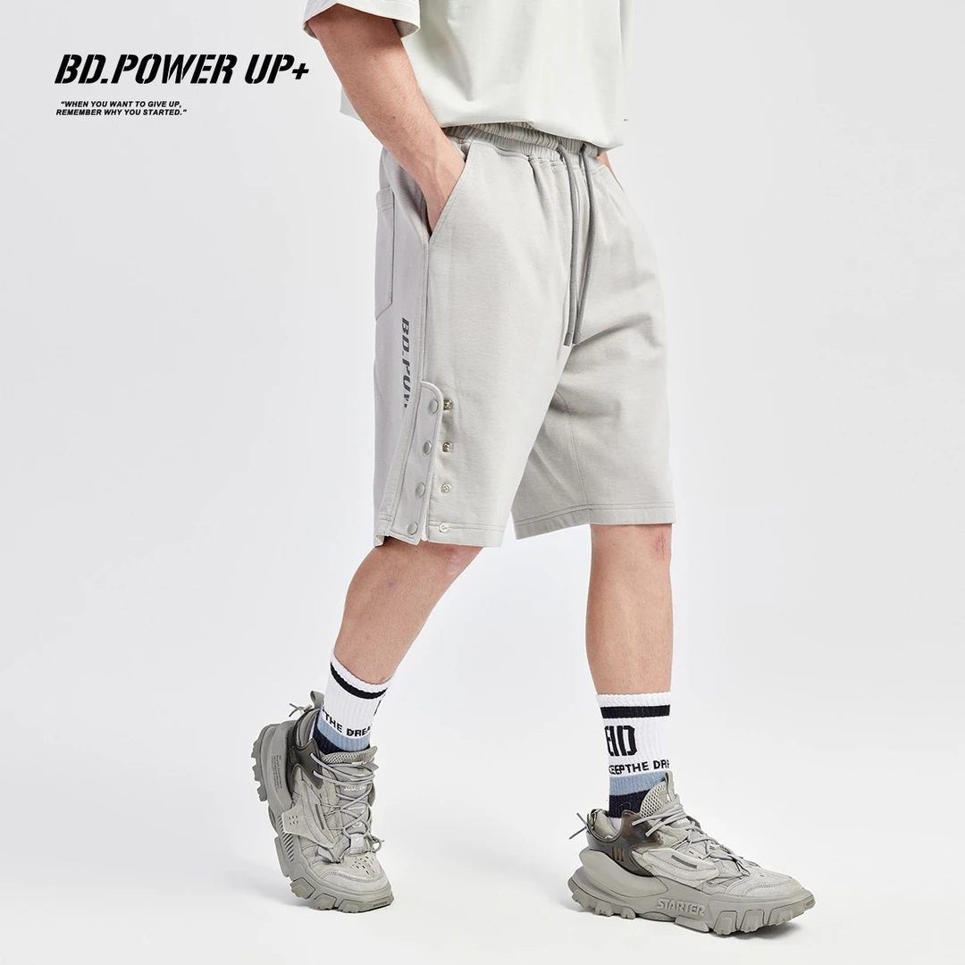 BD.POWER UP+夏季五分裤男宽松大码时尚简约排扣运动短裤男