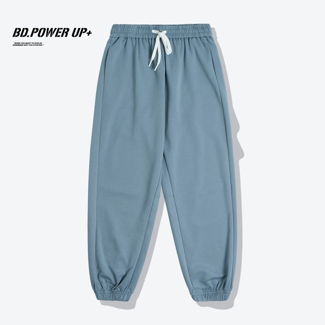 BD.POWER UP+秋季宽松束脚裤男大码简约纯色针织运动长裤男