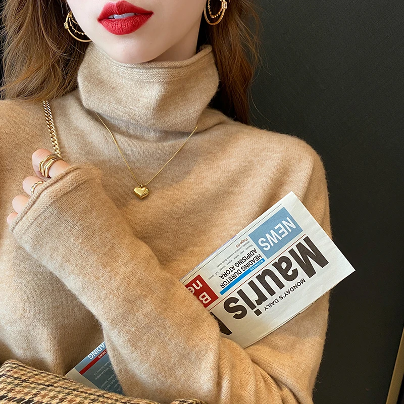 2025秋冬新款高领针织衫女堆堆领白色爆款毛衣加厚内搭洋气打底衫