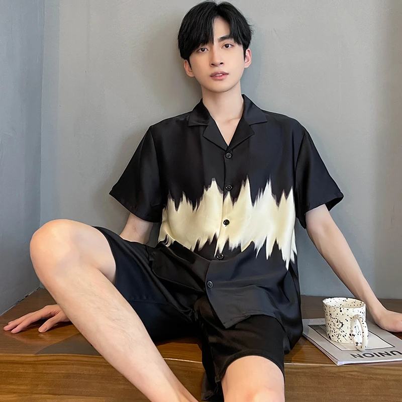 薄款新款睡衣男士男款夏季冰丝短袖短裤家居服夏天网红宽松套装男