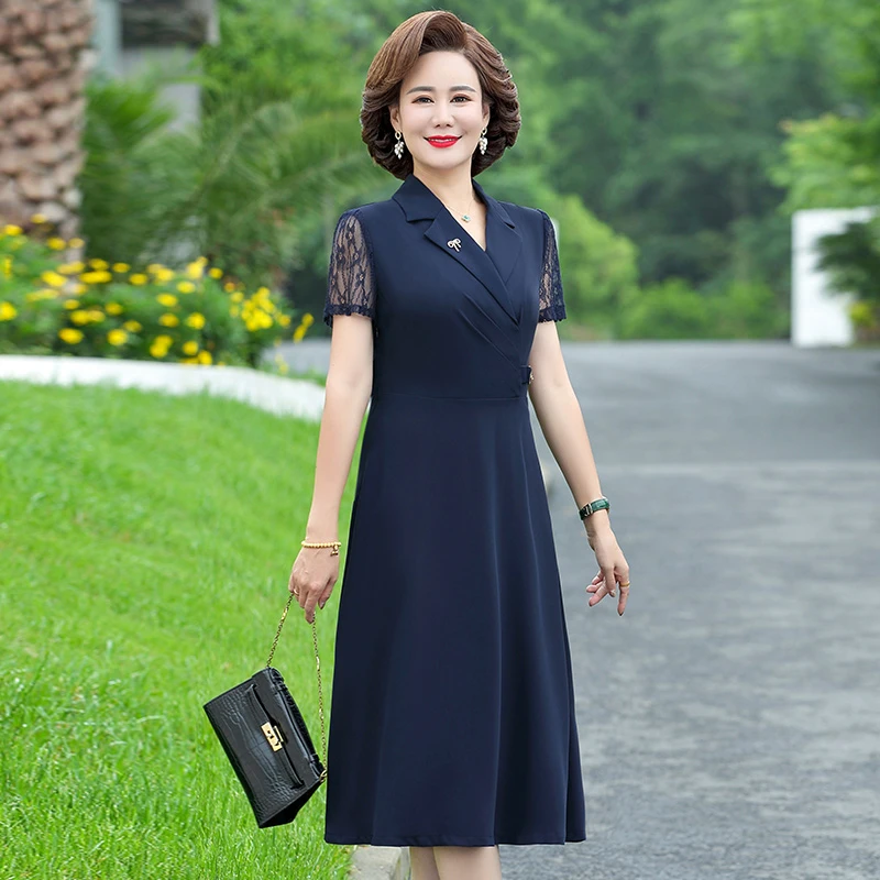 XL-5XL  2024夏季时尚妈妈连衣裙洋气高贵  a9298