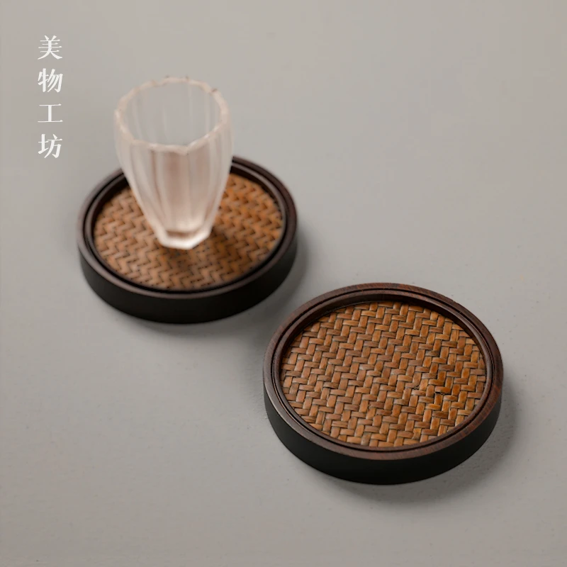 手工竹编茶杯垫竹制六君子圆形杯托壶垫中式禅意功夫茶具零配件