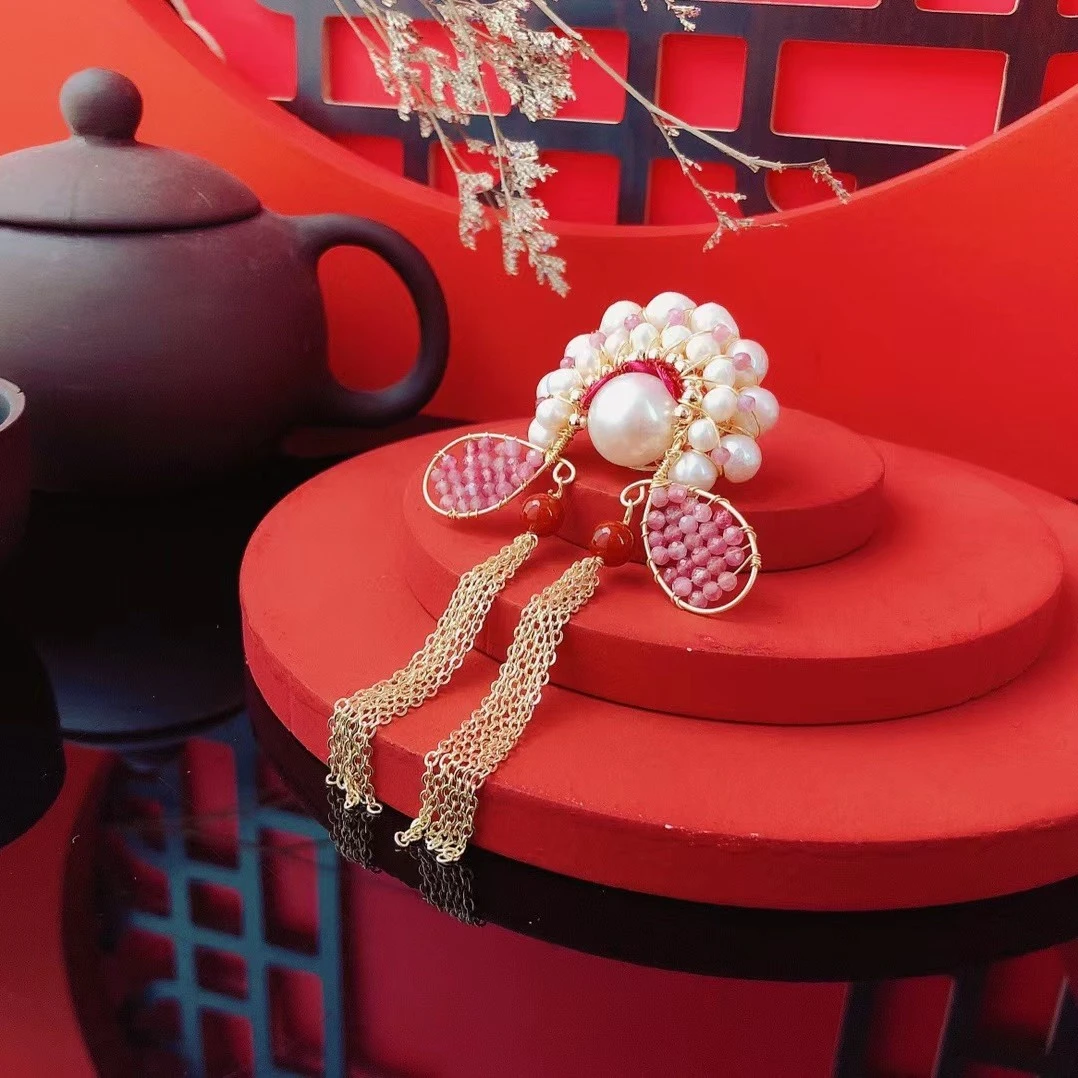 江辰原创设计手工刀马旦国潮风气质珍珠款胸针精致时尚轻奢