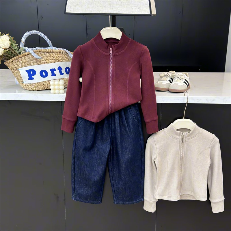 现货Leomama【刚需】童装儿童外套秋冬立领拉链衫女童休闲开衫夹克