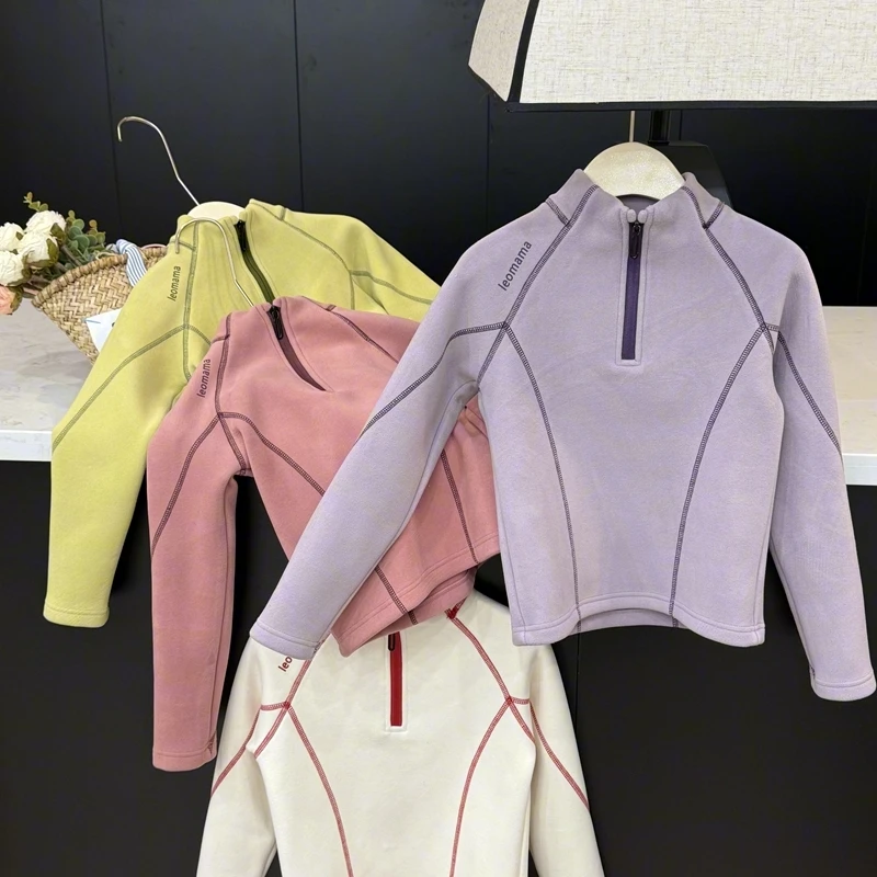 【现货】leomama女童半拉链打底衫秋冬半高领长袖T恤套头衫设计感