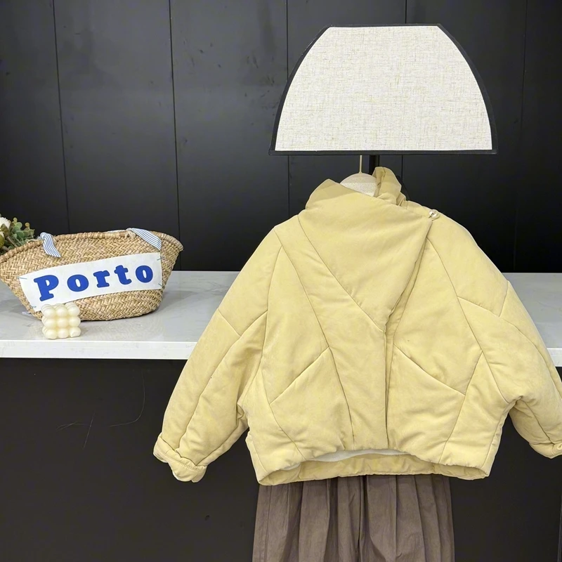 现货leomama【奶黄包】女童韩版加绒棉服外套冬儿童设计感奶黄棉衣