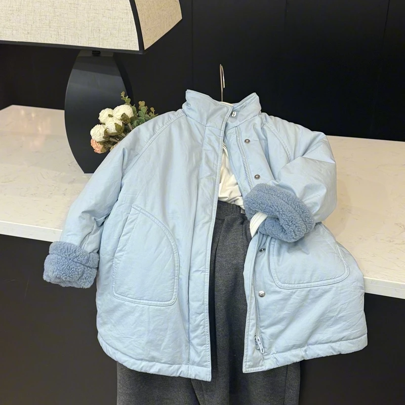 现货leomama【冰川蓝】儿童棉服中大女童装冬款加厚保暖中长款外套