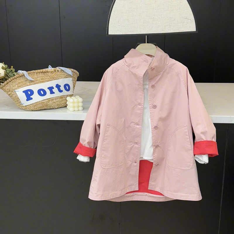 现货leomama【撞色风衣】女童风衣2025春秋儿童时尚中长款外套洋气