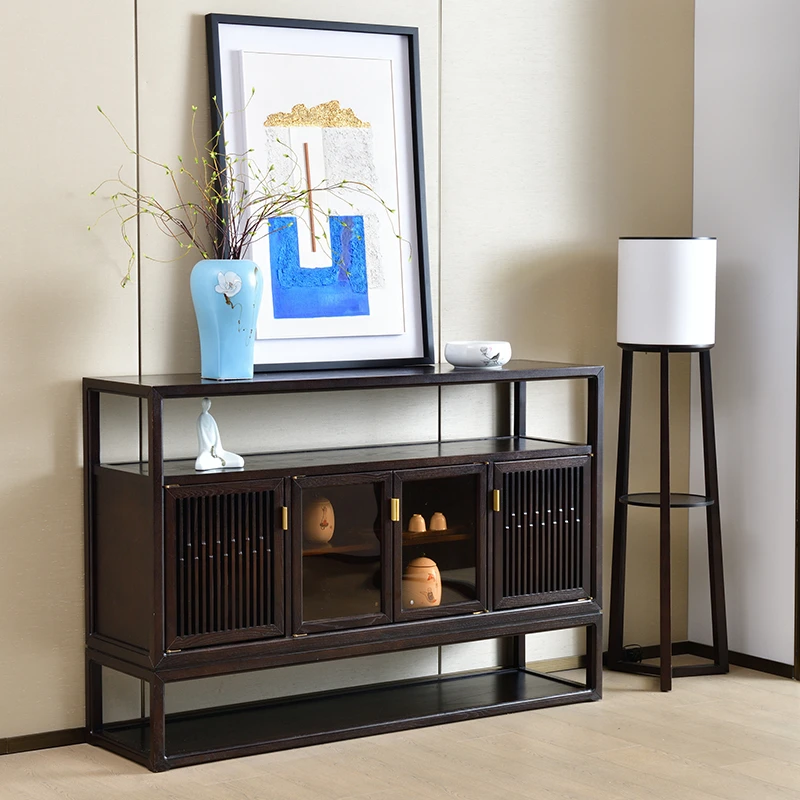 新中式实木餐边柜简约禅意餐厅边柜酒柜收纳柜碗柜酒店定制家具木