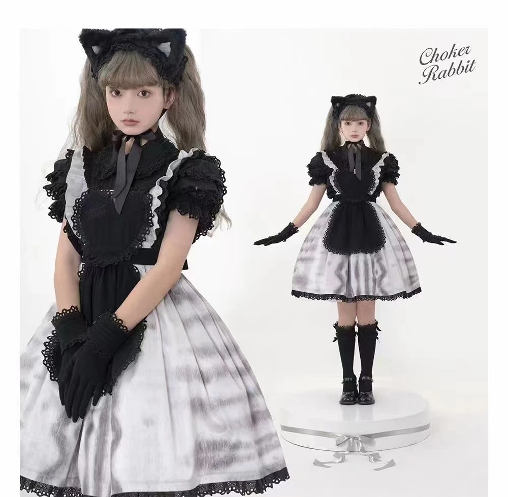 【现货】虎斑猫背带裙女朴装少女心原创cr家lolita连衣裙萌款三花猫