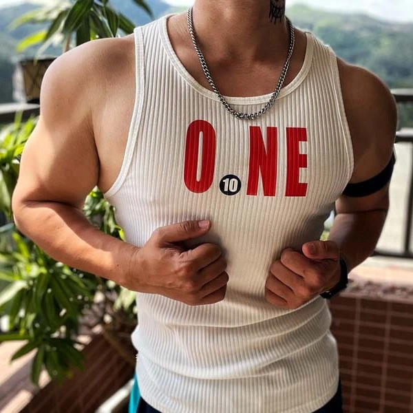 陆星家【ONE】重磅250g棉坑条背心夏季男士健身运动吸汗透气弹力B28