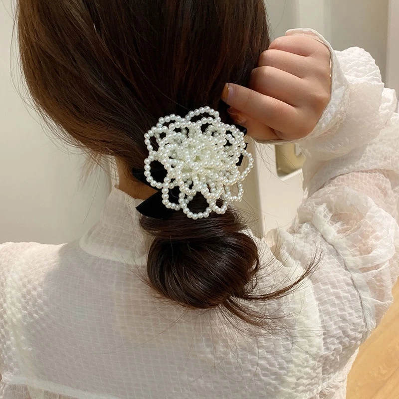 清新气质夏季优雅ins发绳轻奢山茶花花朵百搭头绳韩版发圈花头绳
