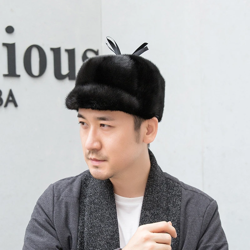 男士整貂皮冬季保暖雷锋帽护耳绅士法式新四军帽皮草水貂毛帽子