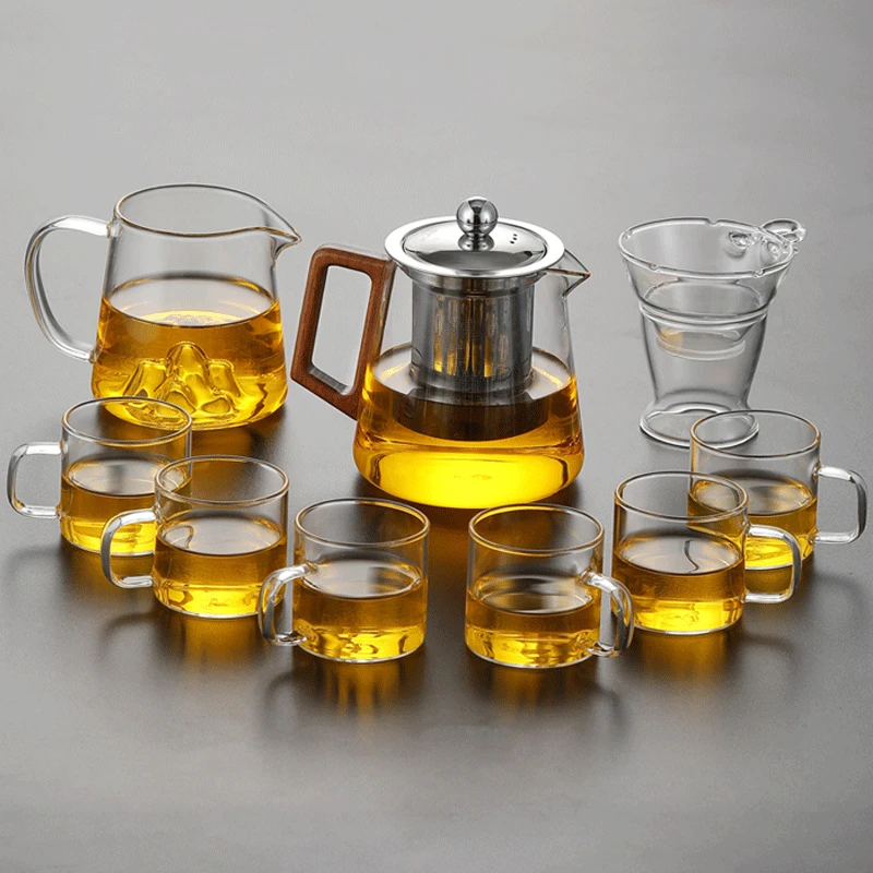 耐高温玻璃泡茶壶茶水分离木把花茶壶公杯家用不锈钢煮茶壶单壶小