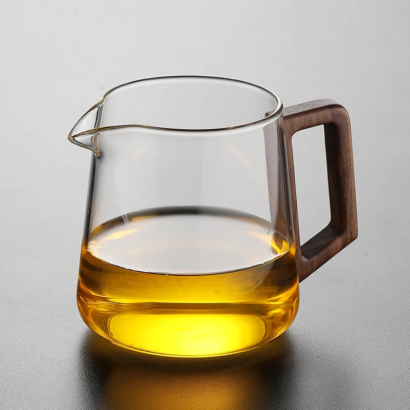 耐高温玻璃公道杯带茶滤一体 高端茶具分茶器 加厚木把公杯茶海小