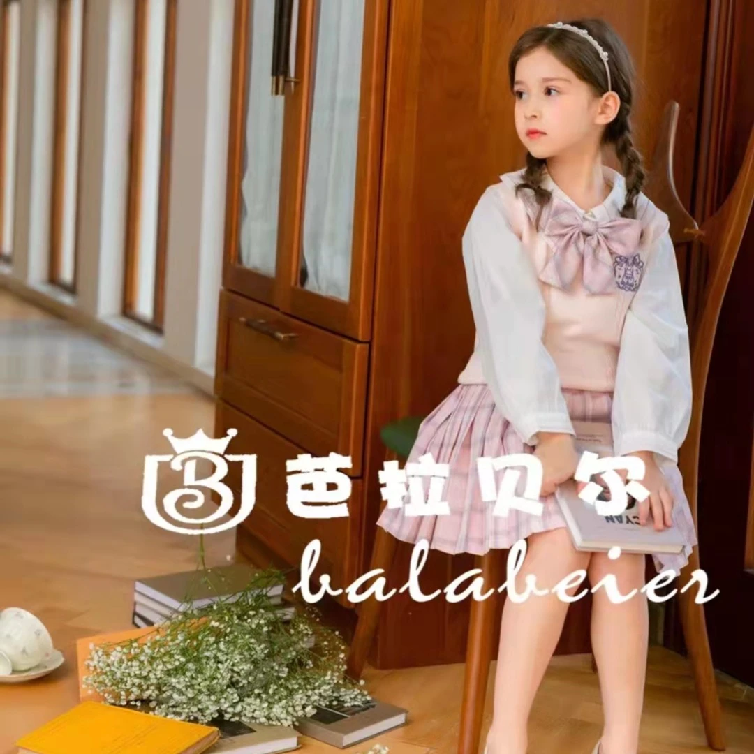 女童JK学院风三件套春装新款洋气毛衣背心女宝格子半百褶裙子