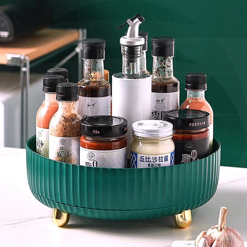 家用旋转调料置物架厨房调味品收纳托盘厨房收纳神器360度多功能