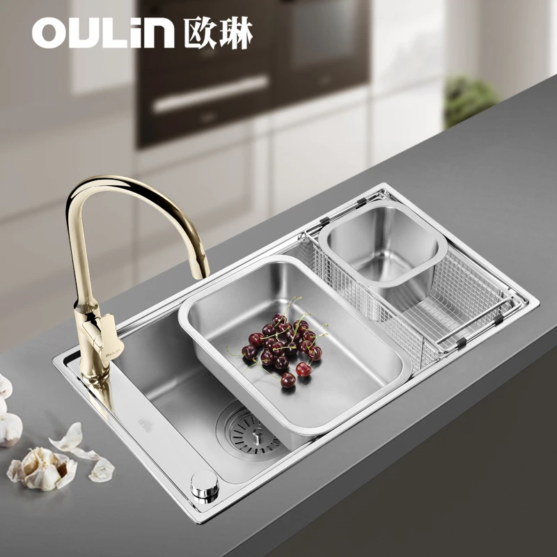 Oulin/欧琳【线下同款】厨房大单槽 304不锈钢水槽洗菜盆415SN