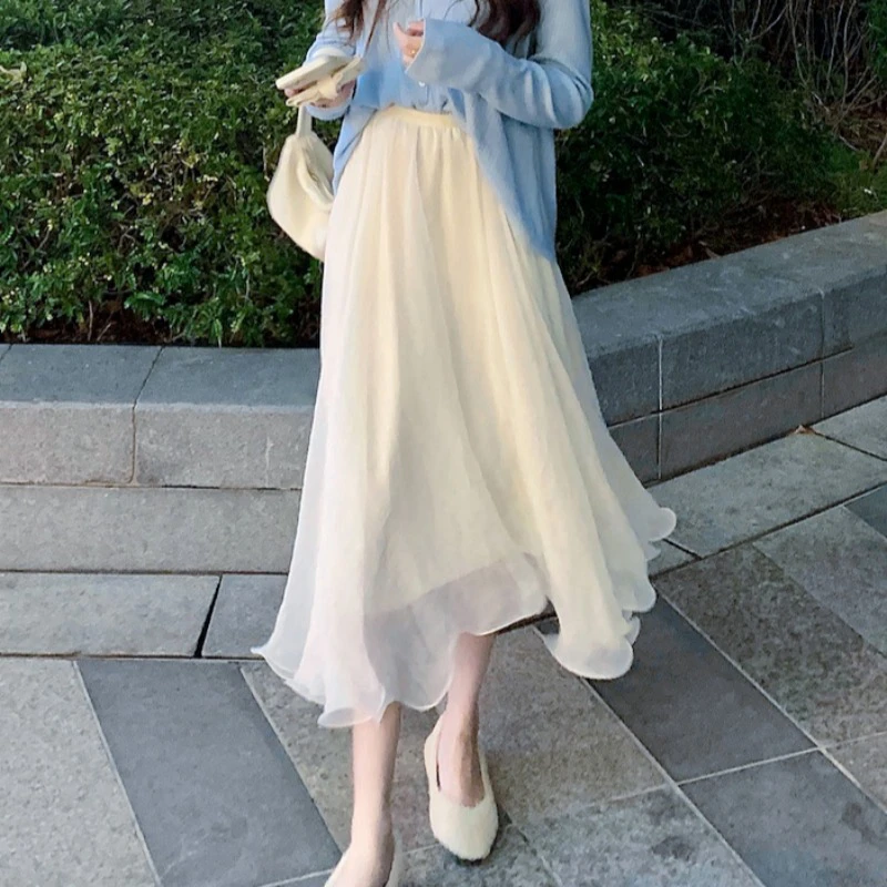 夏季套装女仙女裙网纱半身裙2022夏季新款显瘦防晒开衫上衣外套女