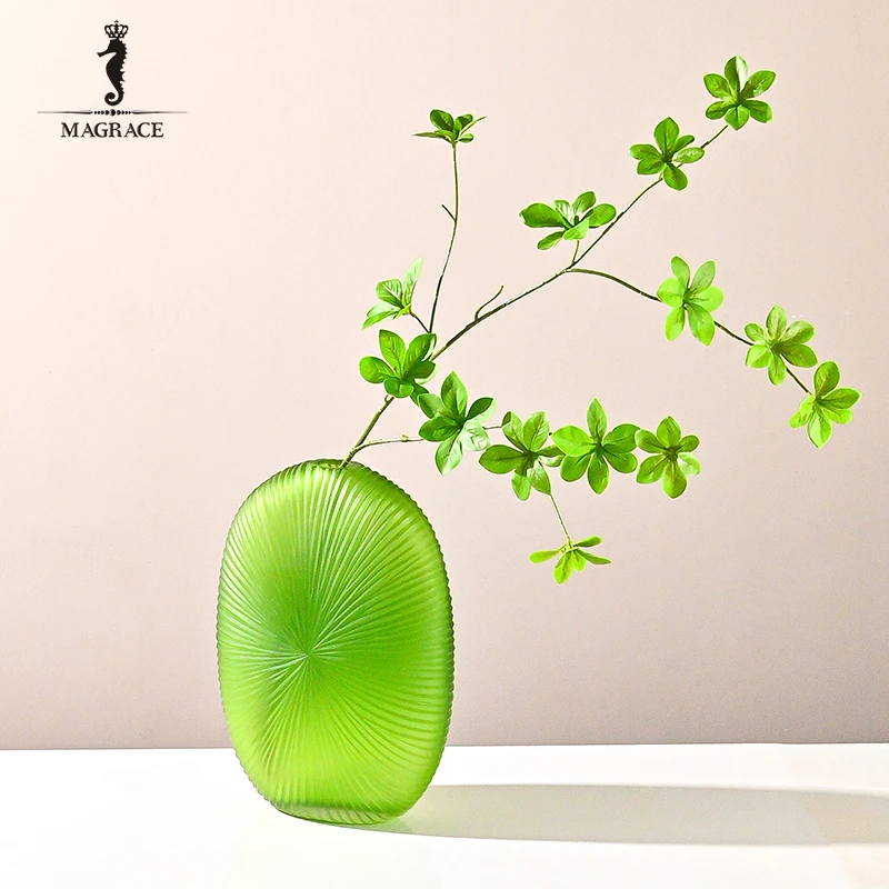 MAGRACE HOME复古手刻琉璃花瓶春日绿创意艺术小众客厅手工装饰