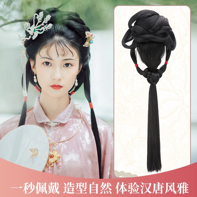 明制汉服假发古风后区发包懒人一体式唐风后脑勺发髻造型头饰7137