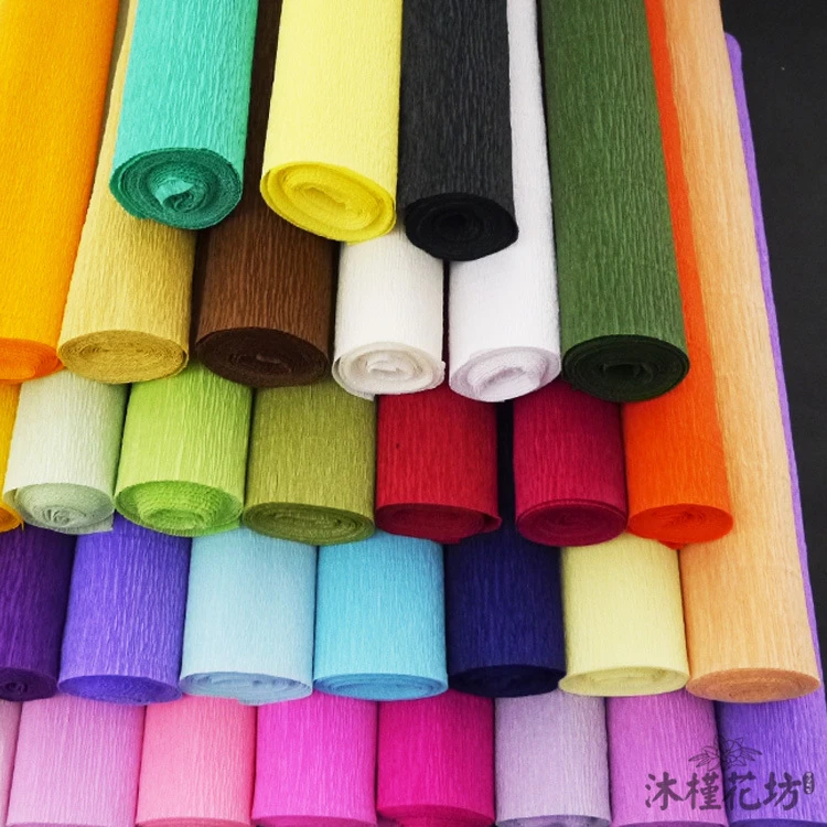 特惠皱纹纸鲜花包装纸材料创意diy花束手工花艺纸素色卷边纸48色