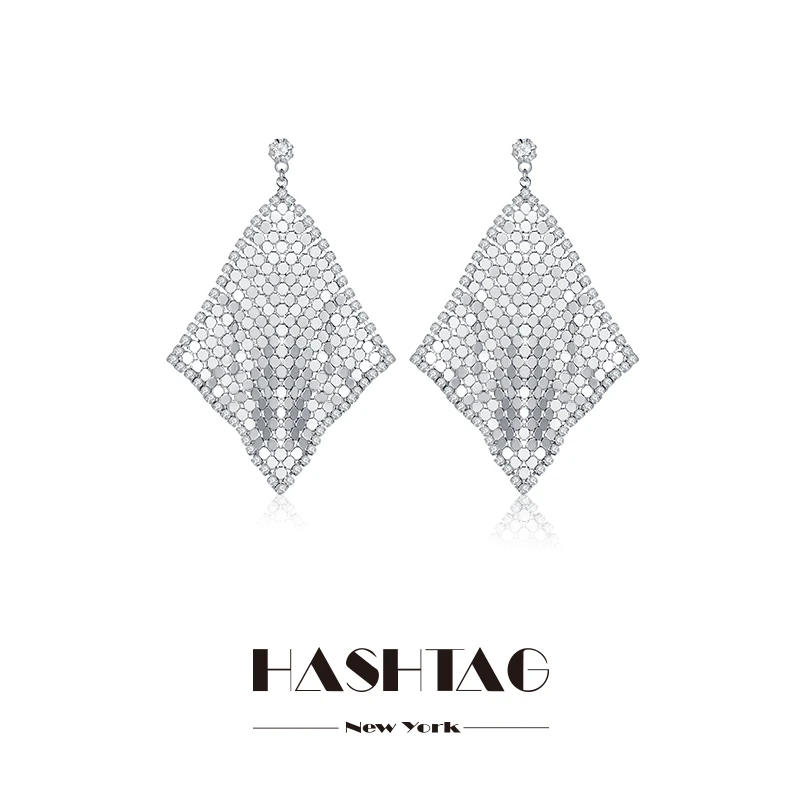 铜合金合成锆石耳饰 HASHTAG NEVE博主同款不规则几何流苏耳环