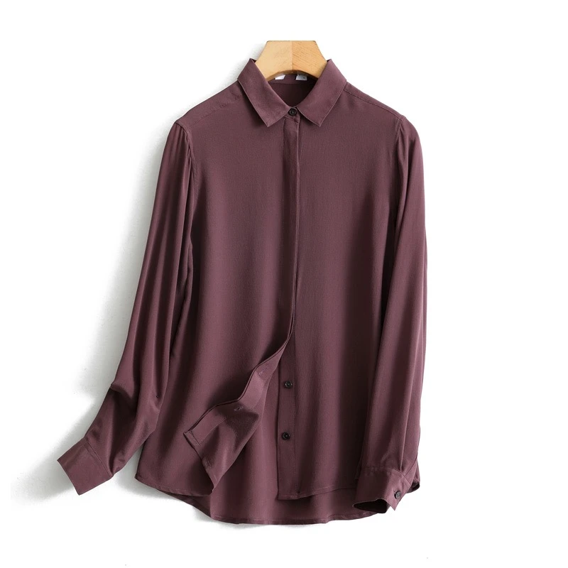 重磅特价e*q 纯色真丝衬衫女显瘦暗门襟桑蚕丝长袖上衣cy213268