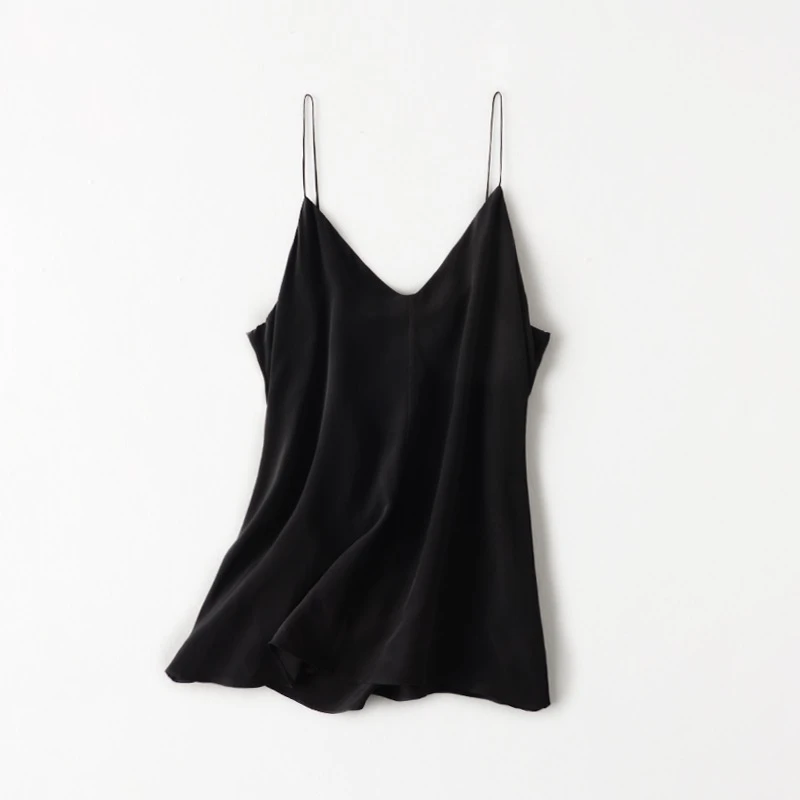 秋木软糯丝双绉双层重磅真丝内搭外穿吊带桑蚕丝无袖上衣A020501