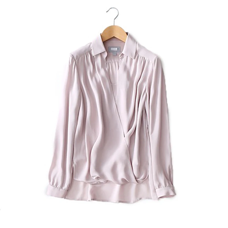 微瑕大码宽松长袖小心机深V领假两件双乔真丝衬衫上衣女C040401