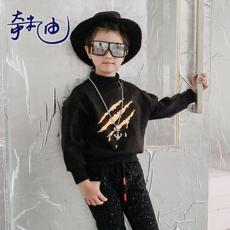 奇米迪童装秋冬季新款男童卫衣加绒卫衣时尚抓痕儿童休闲卫衣