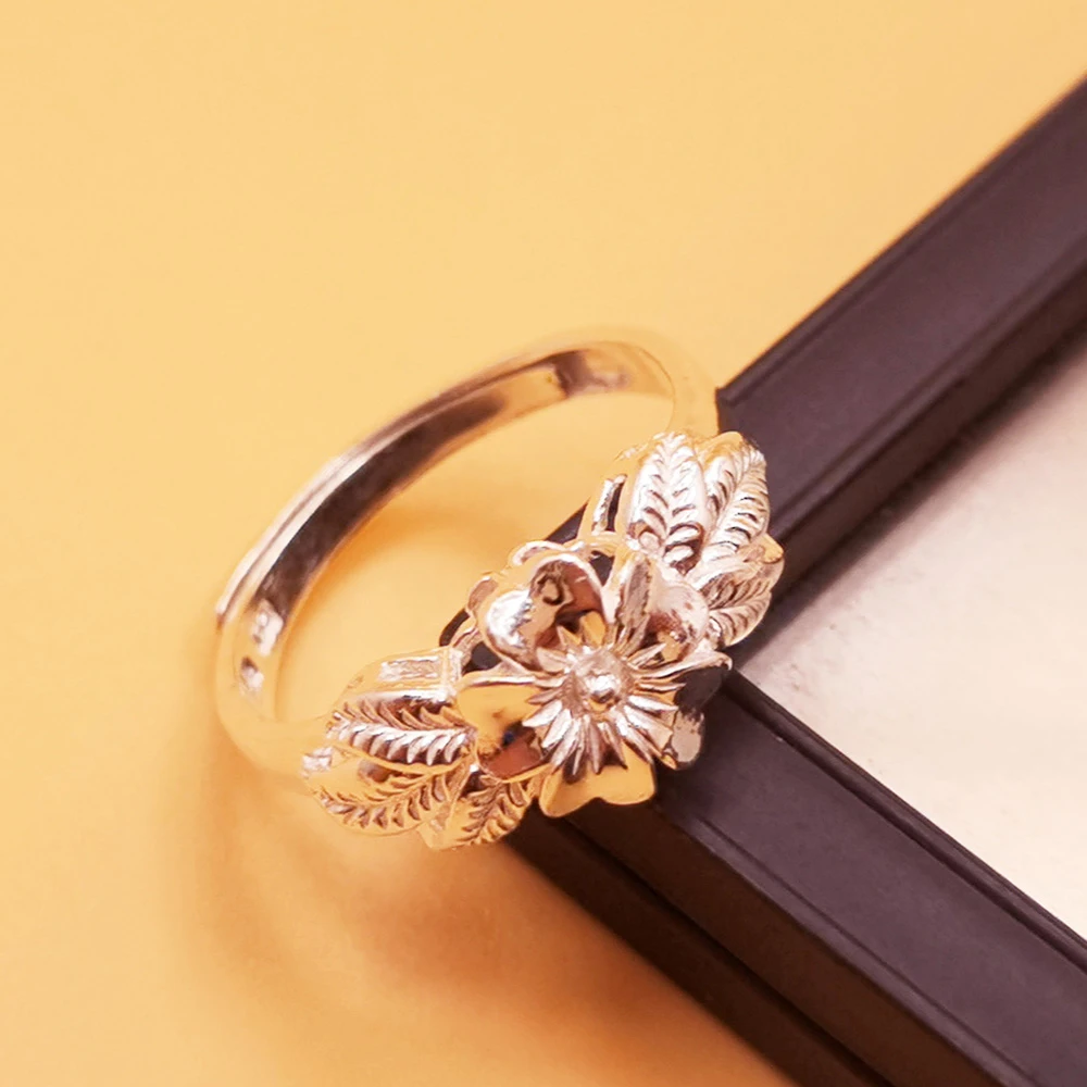 足银戒指 繁花女戒指990纯银戒指开口无名指简约个性中食指环素款