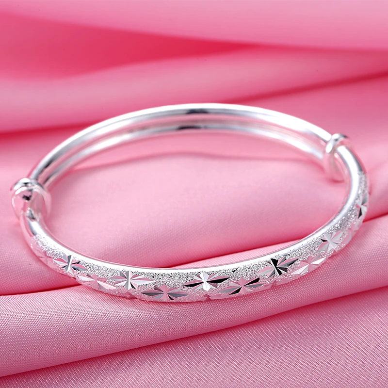 足银手镯 满天星银手镯女9999纯银镯子简约时尚情人节礼物送女友