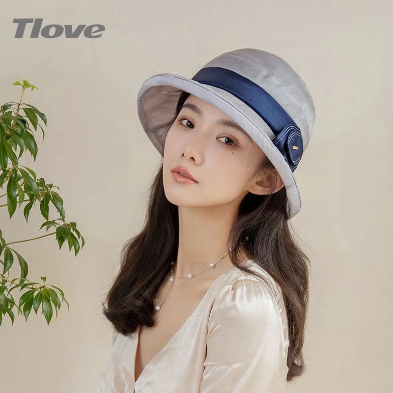 夏季新款帽子女士轻薄透气遮阳帽出游逛街桑蚕丝太阳帽优雅渔夫帽