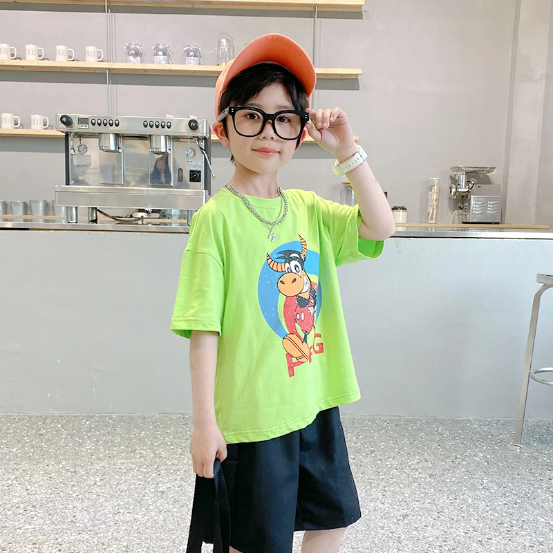 象小爸【卡通牛头印花T恤】2025新款夏季半袖休闲上衣儿童体恤衫