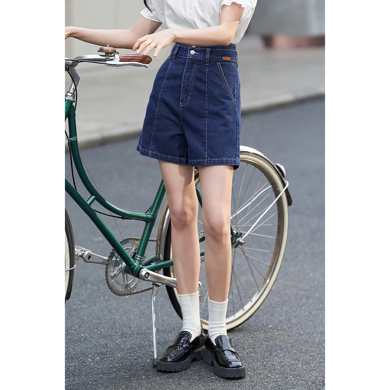 【度假穿搭】茵曼夏显瘦宽松冰氧吧高腰休闲百搭阔腿牛仔短裤